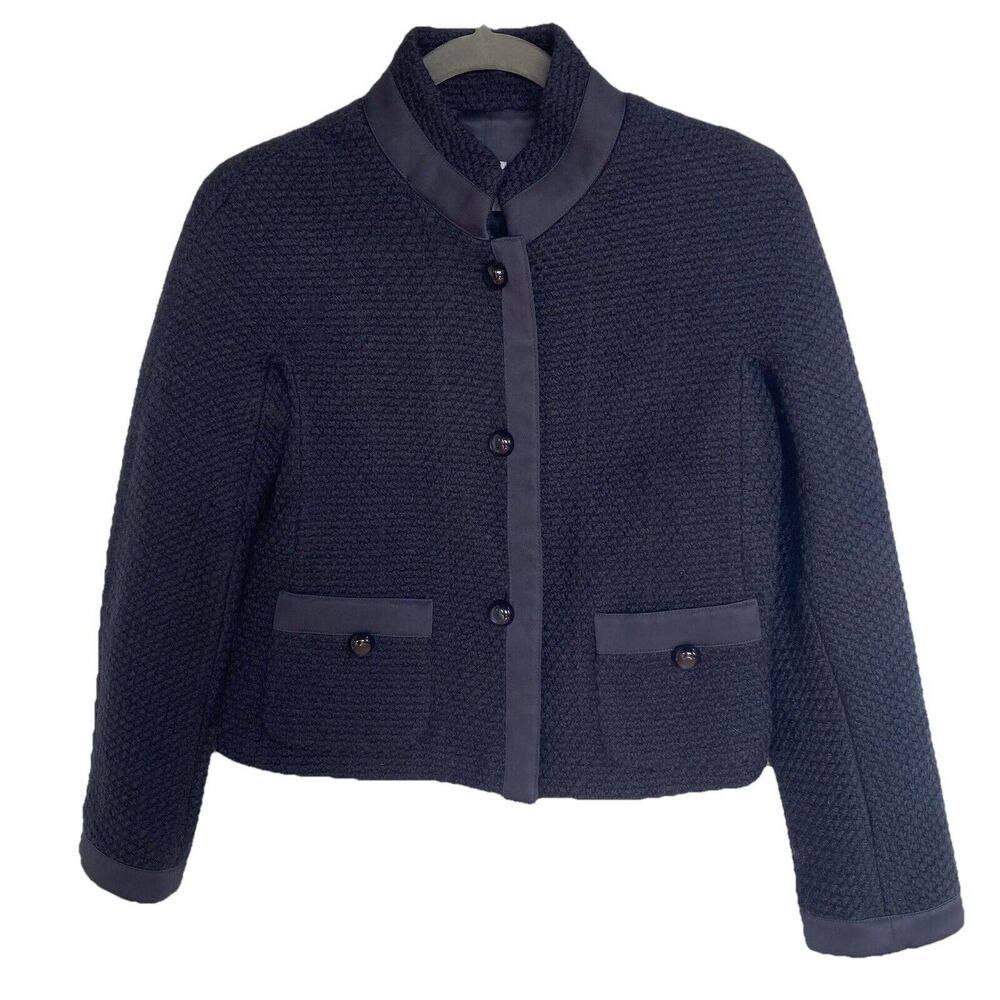 Armani Collezioni Ladies Short Black Tweed Wool Blend Jacket Size S